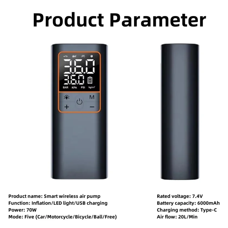 

Feb.Для автомобиля/мотоцикла/электрического велосипеда/шарика с точным двойным ЖК-дисплеем и светодиодной подсветкой, перезаряжаемый воздушный насос