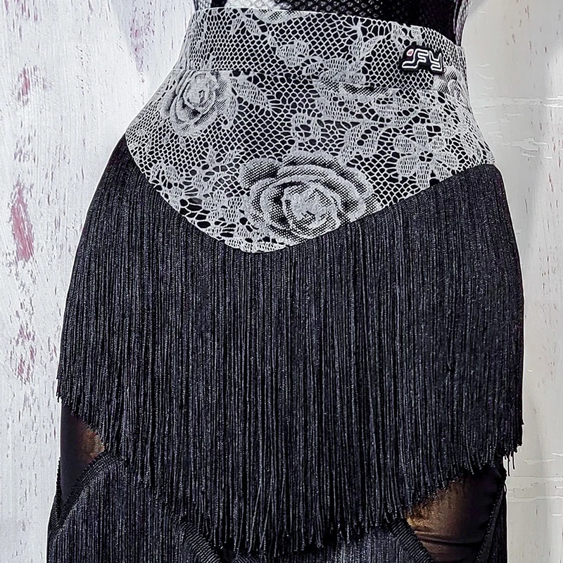 Sexy Zwarte Latin Dans Kostuum Voor Vrouwen Nieuwe Kant Fringe Dans Rok Sling Bodysuit Samba Salsa Dansen Praktijk Kleding VDL3963