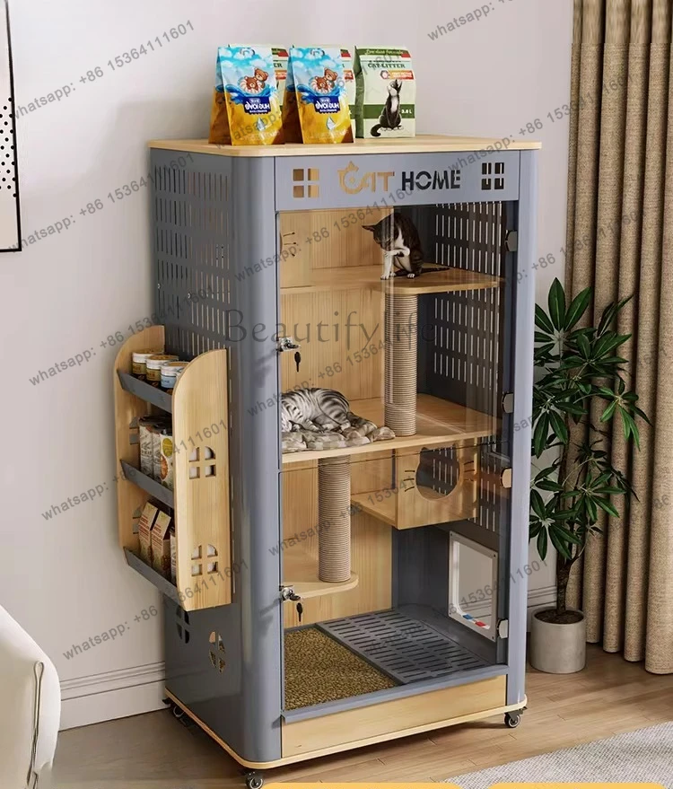 Katzen-Villa aus Massivholz mit integrierter Katzentoilette, großem Raum und luxuriösem Katzenkabinett für den Innenbereich