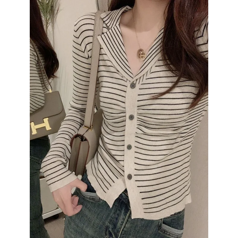

Striped Knit Cardigan Women Autumn Slim Fit Thin Long Sleeve Top