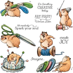 Mangocraft Cute Sewing Tailor Mouse Cutting Dies Clear Stamp DIY Scrapbooking Metal Dies Silicone Stamp For Cards Albums Decor