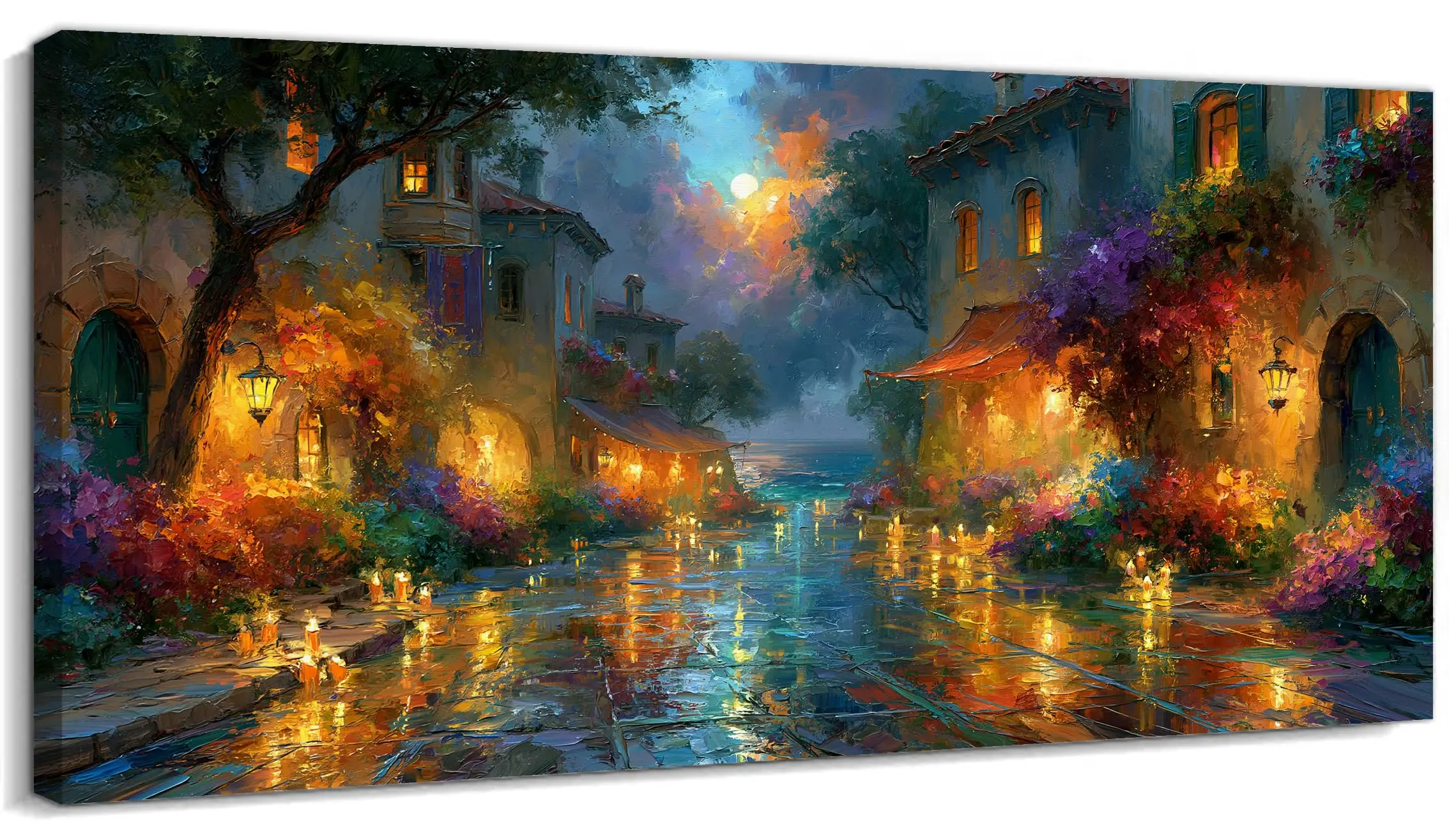 Fall Halloween Wall Art, Layered Village Pathway Gothic Halloween Pictures Wall Decor, Modern Minimalist Gallery-Inspired