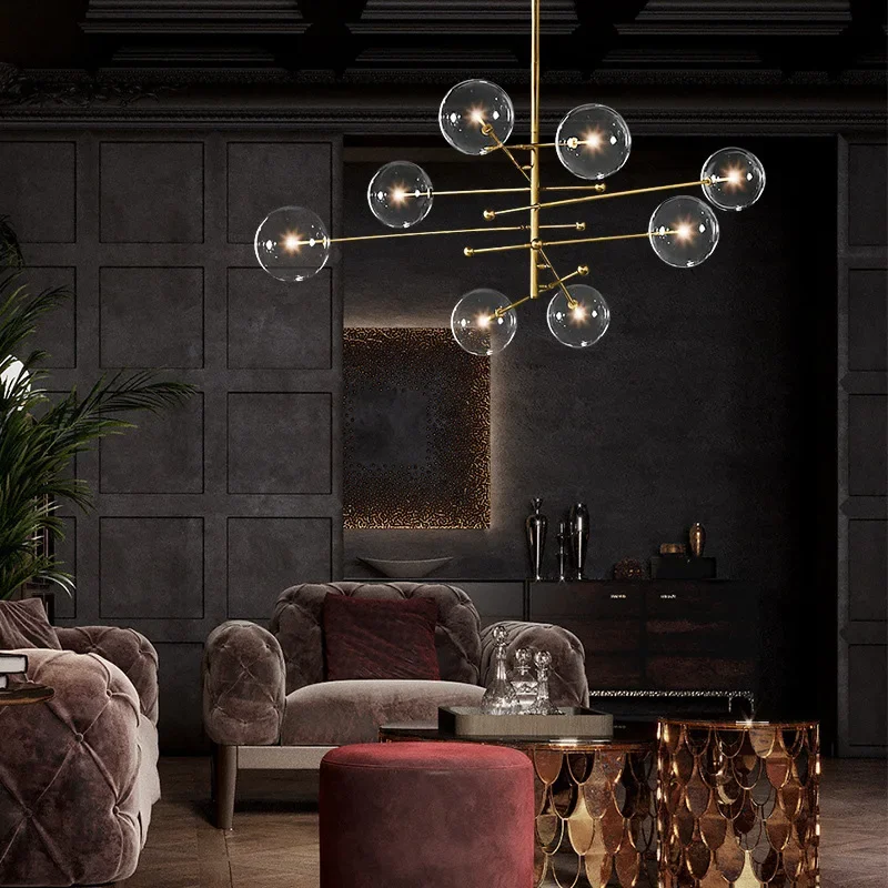 SANDYHA Modern Art lampadari a sfera in vetro Design nordico lampada a Led in oro nero per soggiorno camera da letto decorazioni per la casa lampada a sospensione