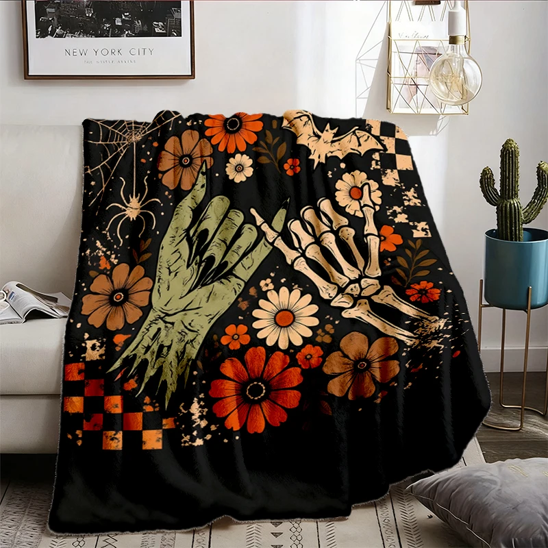 Pinky Promise Halloween Flannel Blanket, Witch Monster Flannel Blanket, Skeleton Hand Flannel Blanket