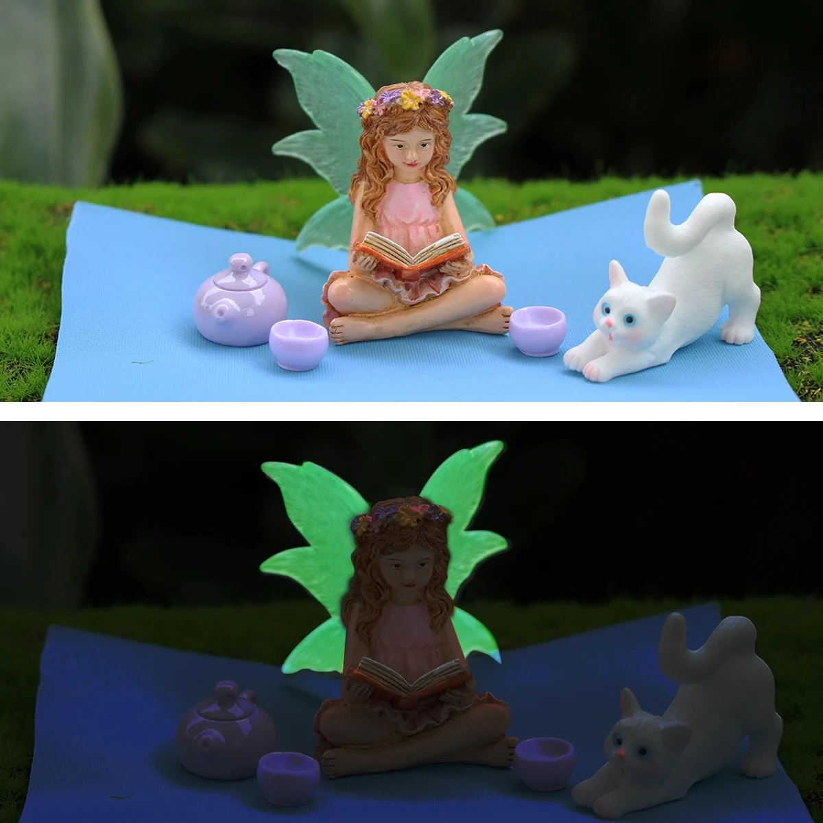 Set of Flower Fairy Reading Resin Bonsai Statues, Outdoor Fairy Tale Mini Garden Decorative Crafts Flower Pot Accessori