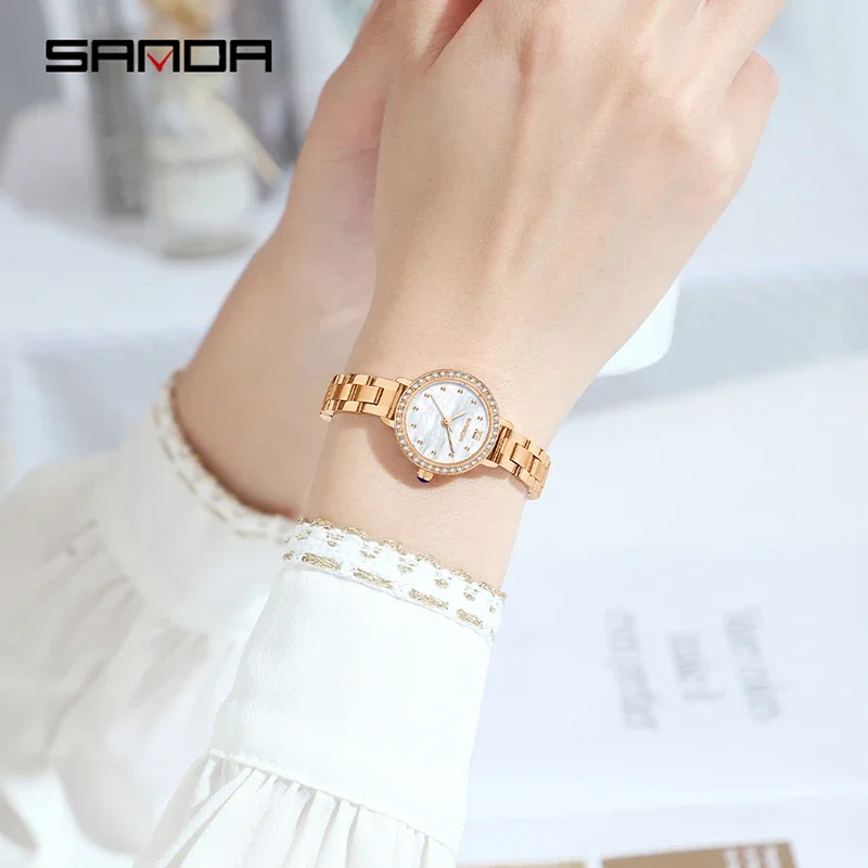 SANDA ساعة نسائية سوار ساعة باند موضة فريتيلاريا مينا تصميم أنيق سبيكة مقاوم للماء ساعة كوارتز نسائية مدمجة هدية