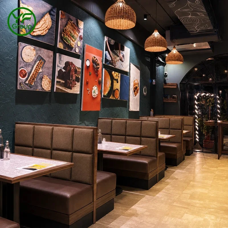 Hot Sales Custom Commercial Leather Fabric Booth Seating Restaurant Furniture Solid Wood Table and Chair for Hotel Bistro