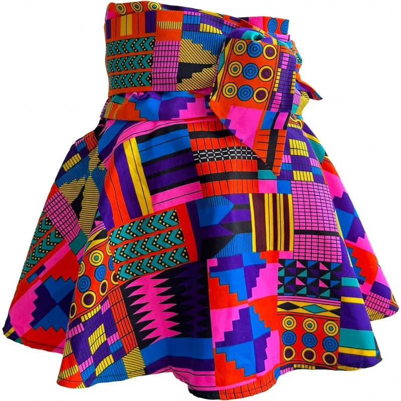 

African Women Belt Printed Vintage Wide Belt Tops Dresses Frenulum Prom Pleated Skirt