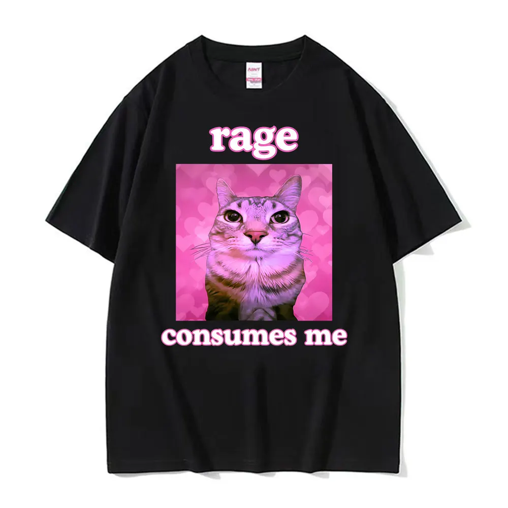 Ironic Meme Cat Rage Consumes Me T-shirts Men Women Clothing Funny Vintage Classic Short Sleeve T-shirt Casual Oversized T Shirt