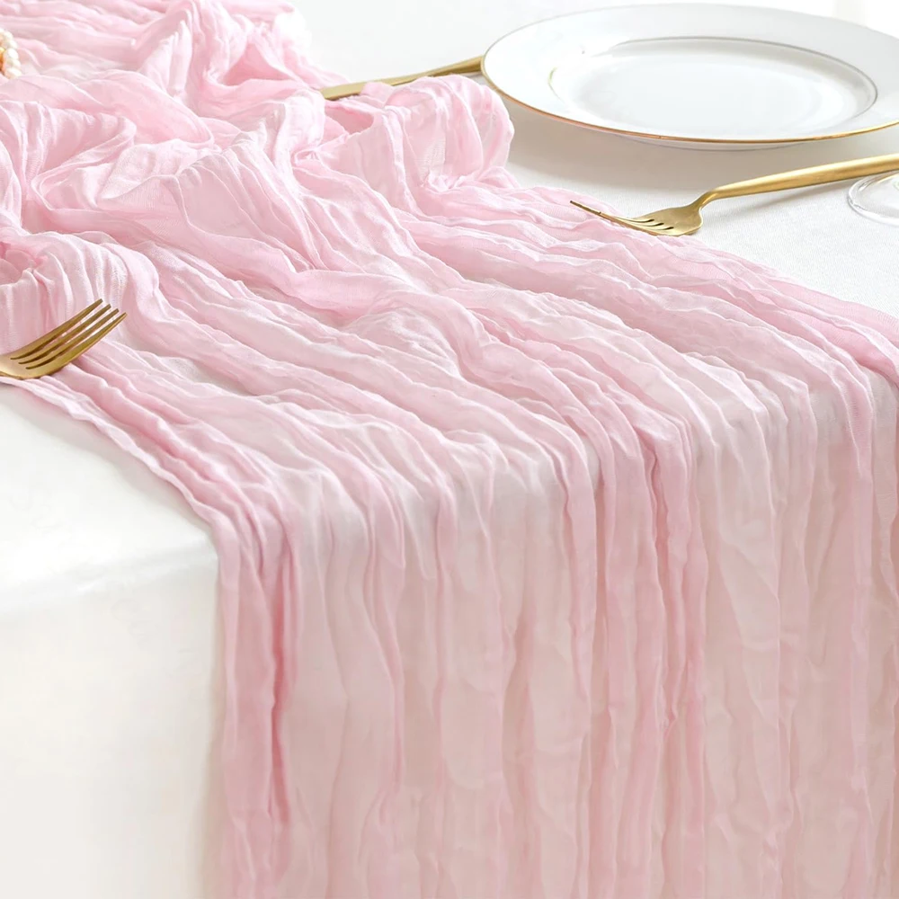 Pink Cheesecloth Table Runner Wedding Bridal Shower Party Decor Boho Gauze Rustic Sheer Table Runner Baby Birthday Decorations