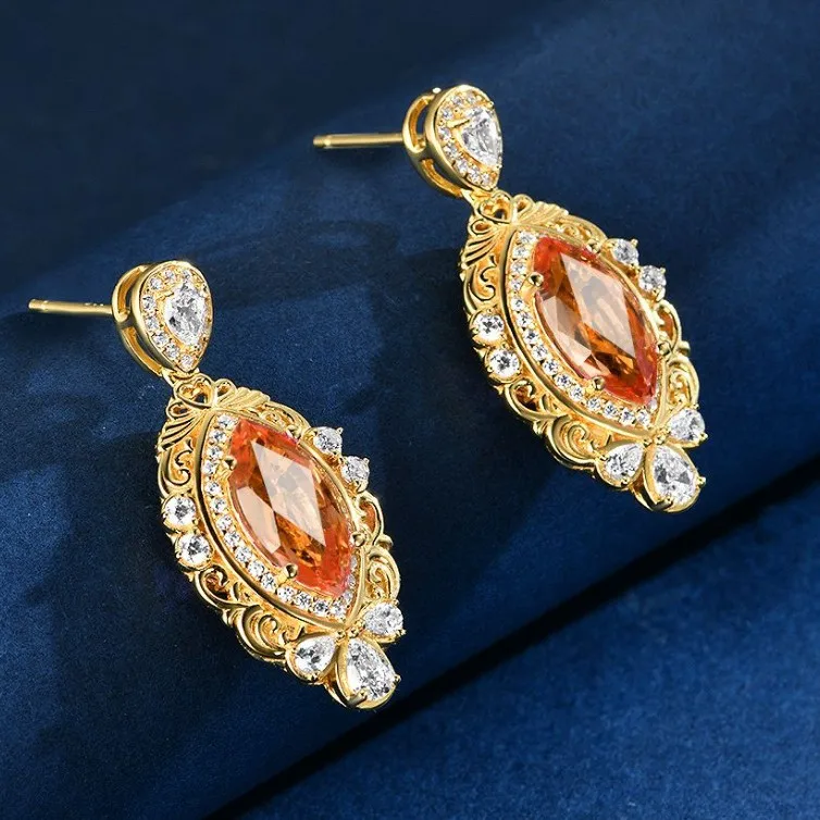 

Новые серебряные серьги S925 с конским глазом 6*12, новые серьги с 2 каратами Papalacha Sun Setting, отличные универсальные серьги, свадебные украшения