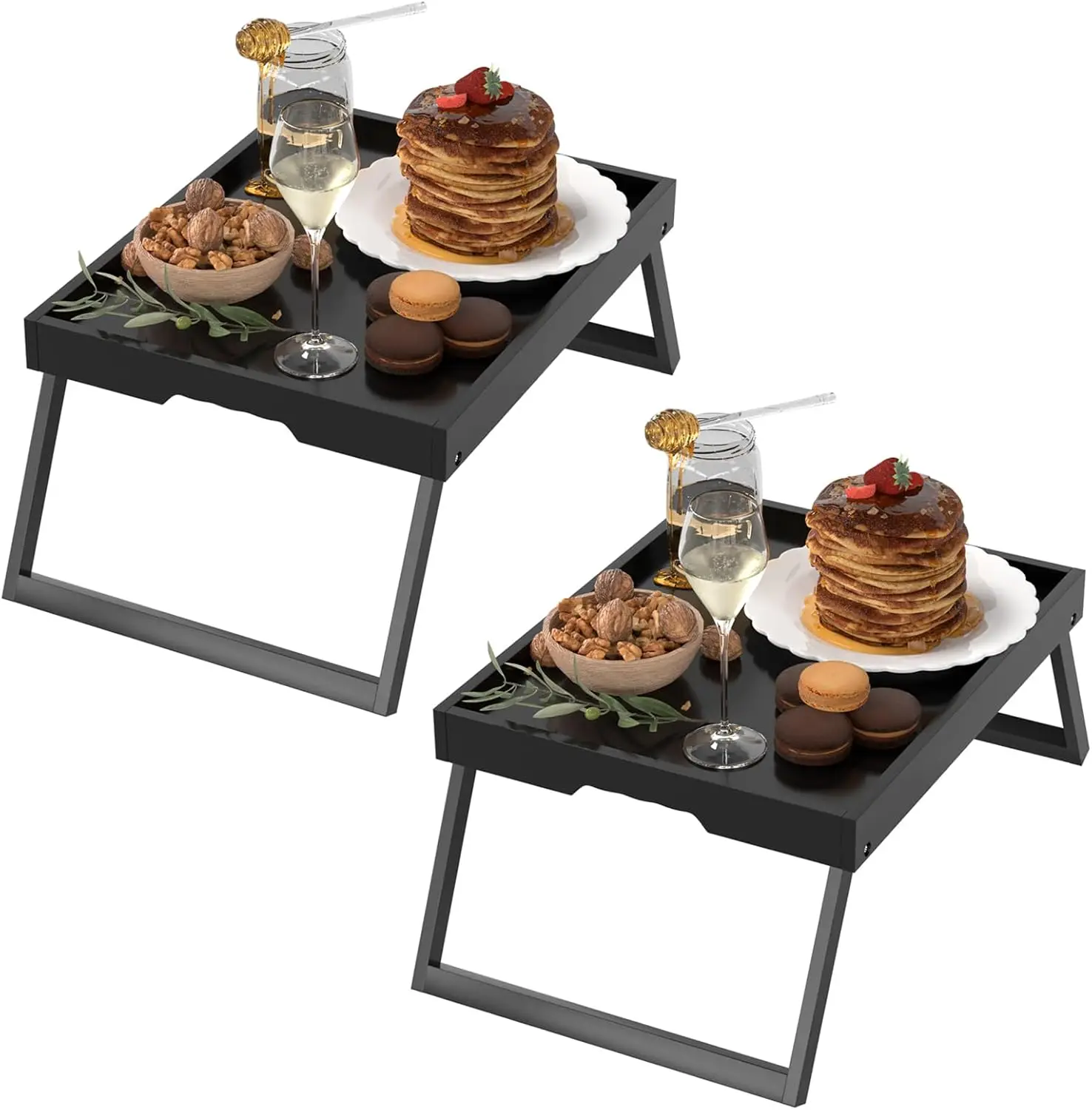 

2 Pack Foldable Bamboo Bed Tray Table with Legs for Sofa, Beds, Eating, Working, and Laptop Use in Black
