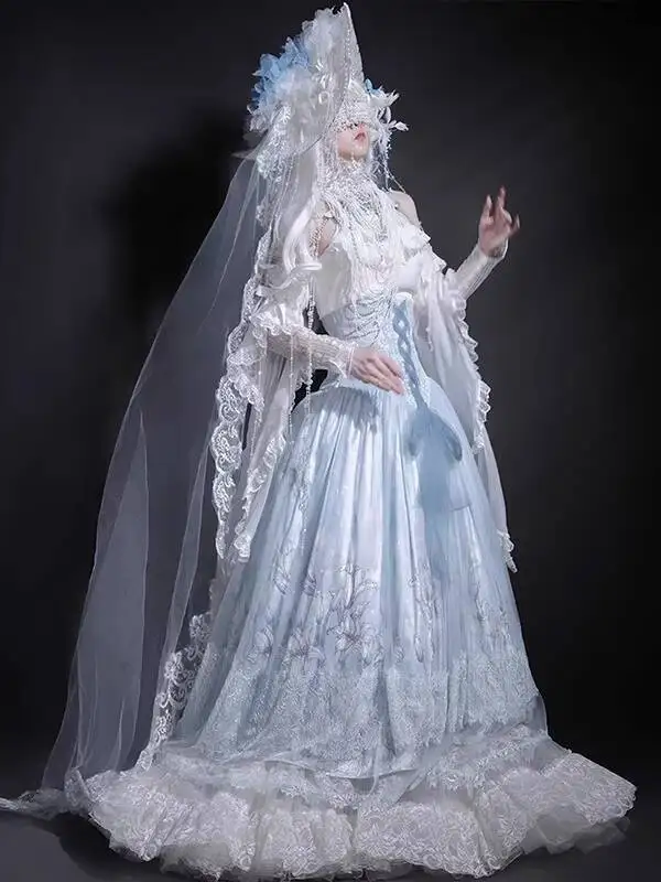 

New Lolita Ice And Snow Lily Elegant Magnificent Heavy Industry Flower Wedding Western Style Clothes Dress Skirt Tops Cosplay