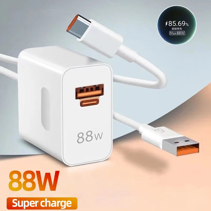 For Huawei Universal Fast Charger Max 88W SuperCharge Support PD QC Quick Charge For Mate60 Pro+ P50 Pro EU US UK Plug And Cable