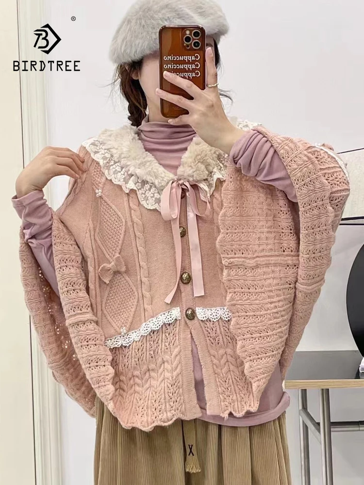 سترة جديدة بأكمام طويلة من القطن لخريف 2025، سترة نسائية بياقة بيتر بان من الدانتيل، سترة صوفية فضفاضة حلوة لفتاة موري C5O428CC
