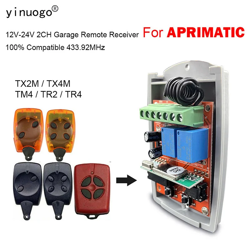 For APRIMATIC TX2M TX4M TM4 TR2 TR4 Remote Control Garage Door Opener Receiver 433.92MHz Gate Remote Control Keychain Switch