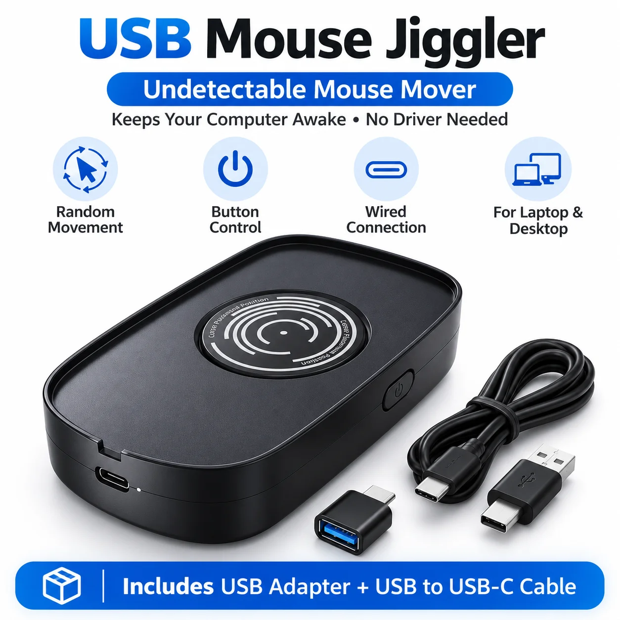 Jiggler USB Mouse Mover Anti-sleep Automatic Mouse Movement Simulator With ON/OFF Switch For Computer Awakening Keeps PC Active