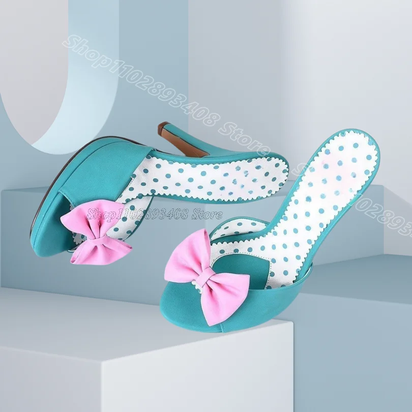

Green Bowknot Decor Stiletto Slippers Slip on British Style Matte Leather Women Dance Party Slippers 2025 Zapatos Para Mujere