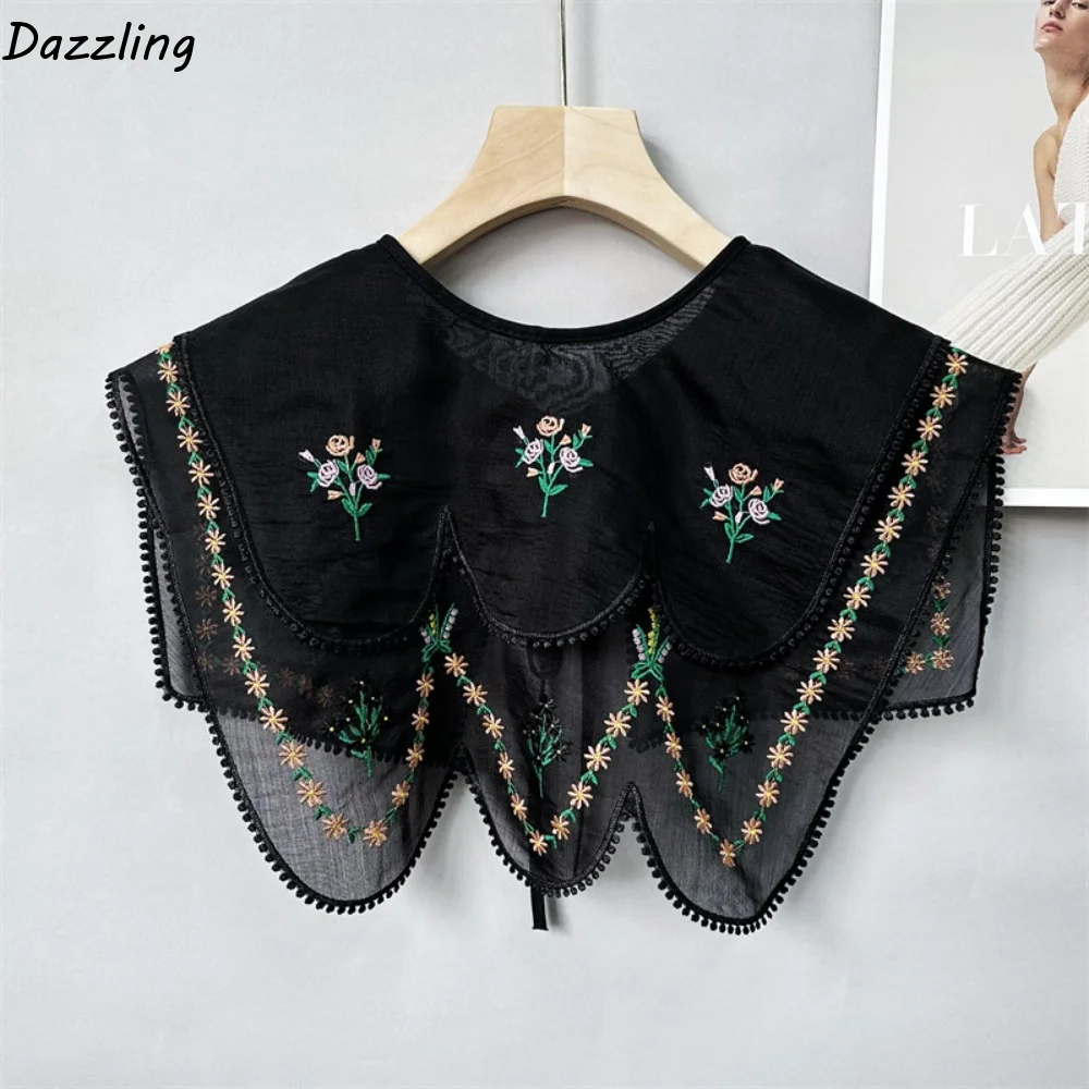 

Cape Embroidered Floral Fake Collar Embroidery Countryside Style Small Shawl Blouse Shoulders Decoration Korean Style