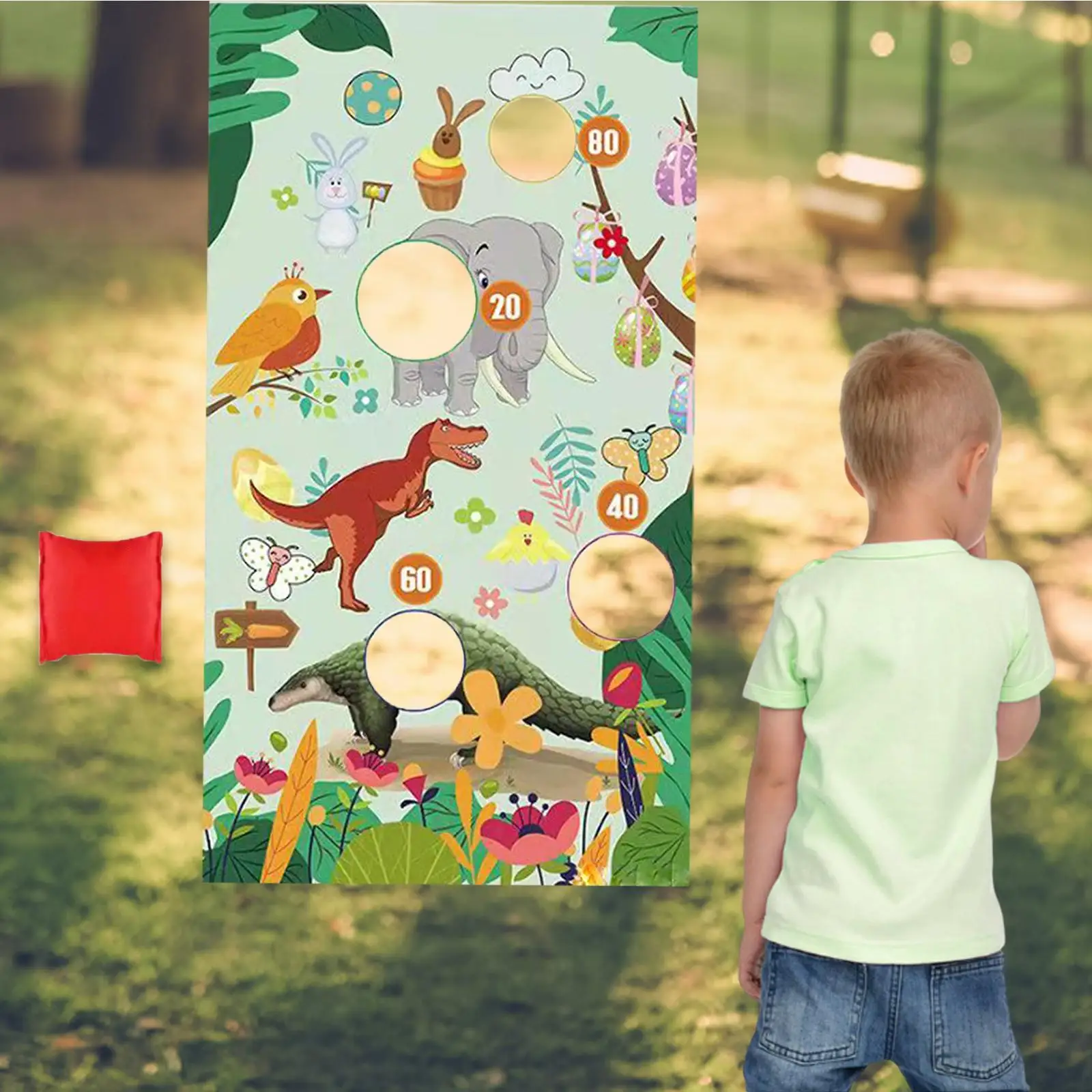 Sandbag Throw Game Toys Toss Game Banner with Jungle Animal Pattern for Pool