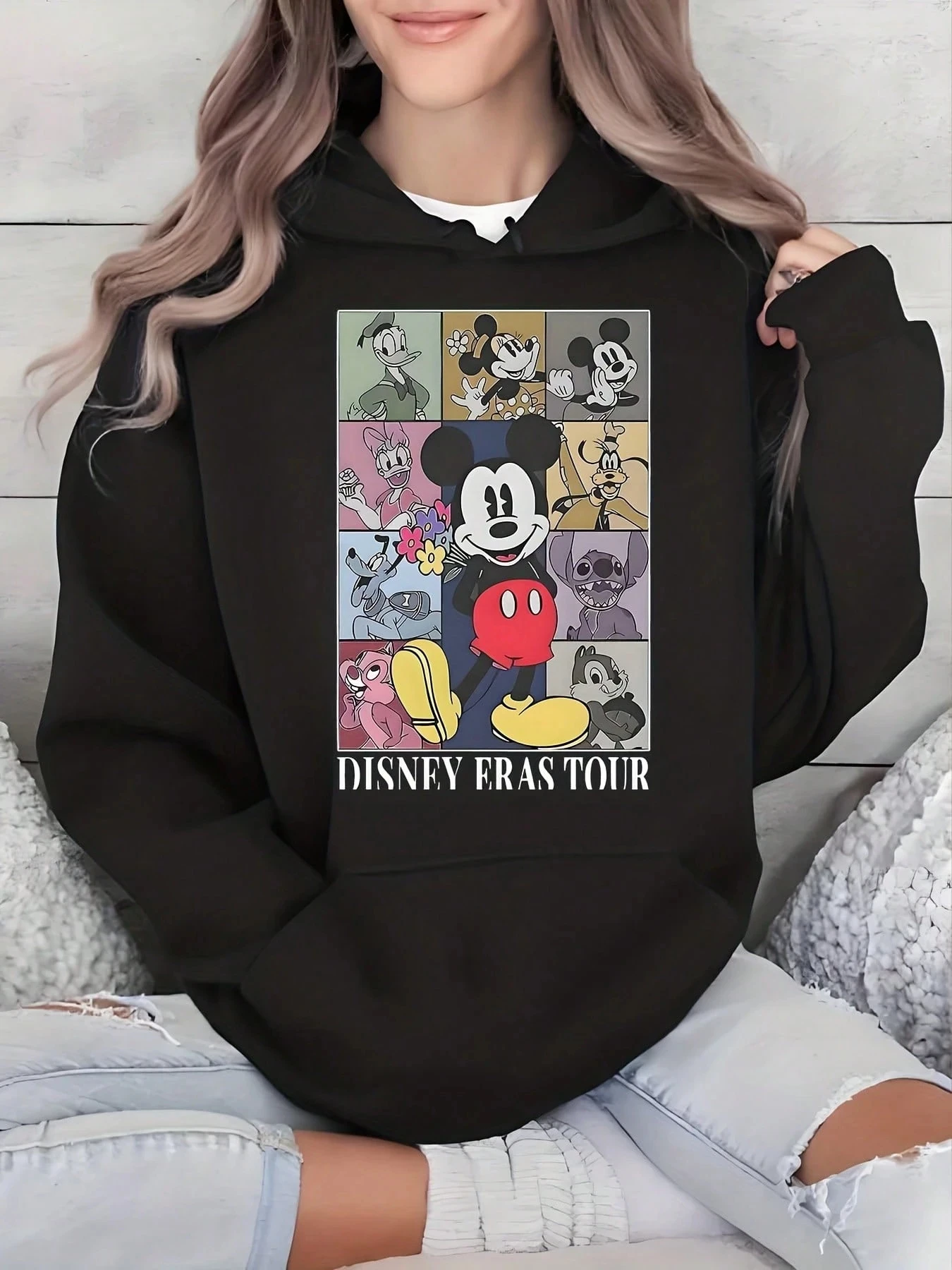

Женская толстовка с Микки Маусом Disney, осенне-зимняя флисовая толстовка с капюшоном, уличная одежда унисекс, свободная повседневная одежда большого размера