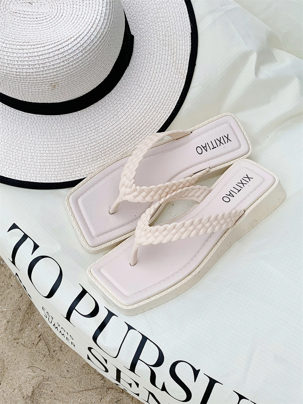 

Women Beach Flip Flops 2024 Summer Women Slippers Dough Twists Braid Flip Flops Fairy Style Summer Ladies Beach Sandals