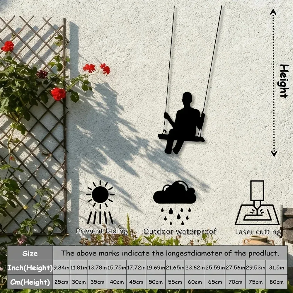Minimalist Swinging Boy Metal Wall Art Iron Sculpture Home Decor Living Room Bedroom Playroom Office Non-Electric 2D