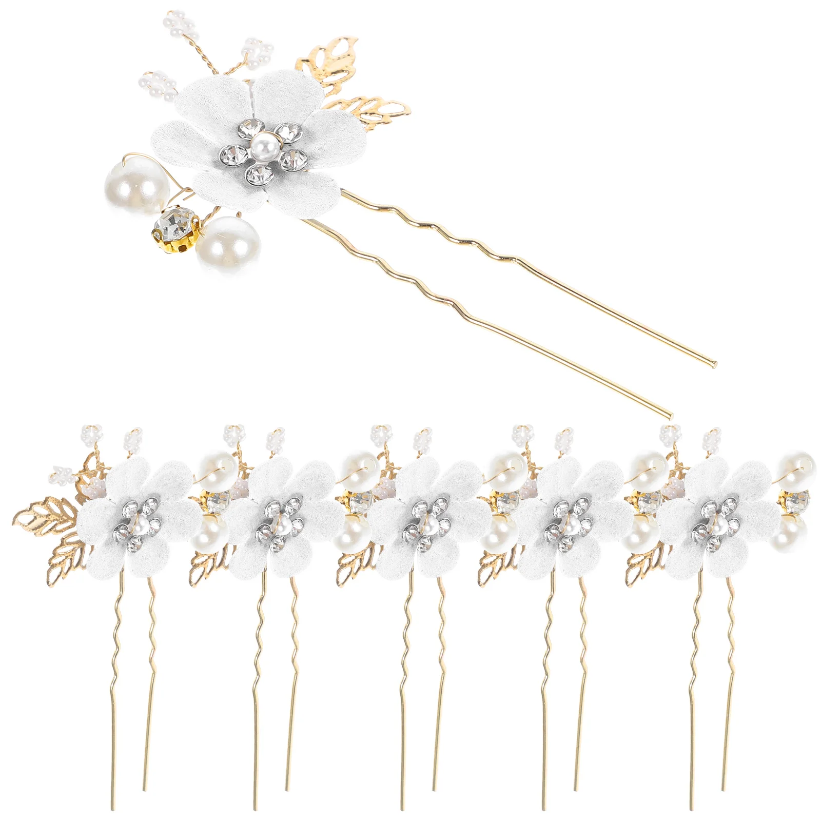 

6Pcs Bridal Rhinestone Pearl Flower Hairpin U-Shaped Wedding Hair Accessories Hair Pins for Girls Pearl Flower U-Shaped Hairpin
