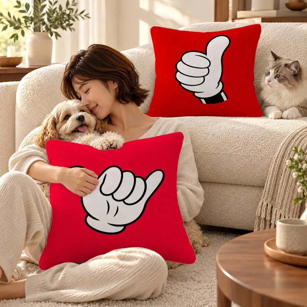 Art Red Finger Gesture Cushion Cover Soft Short Plush Throw Pillowcase Sofa Bedroom Home Decor Holiday Gift