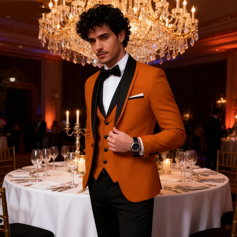 

Men's Solid Wedding Tuxedo 3-Piece One-Button with Shawl Lapel Jacket Vest Pants Slim Fit Dinner Groomsmen Formal Suit