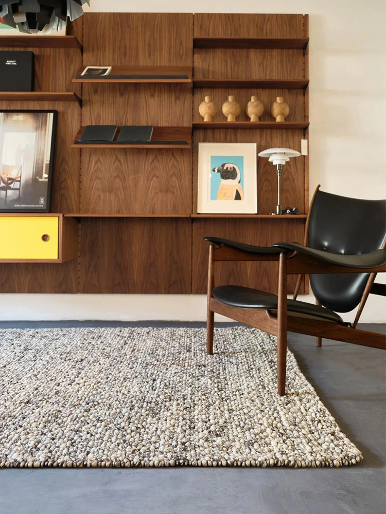 Dark Grey Handmade Wool Carpet Living Room Thick Solid Color Modern Simple Area Rug Floor Soft Bedside Mat Retro Bedroom Carpet