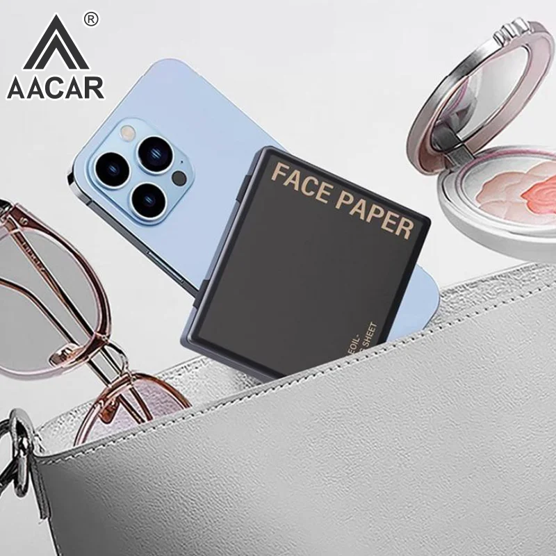 กระดาษซับมันหน้าผสมถ่านไม้ไผ่ 100 ชิ้น พร้อมกระจกและพัฟแต่งหน้า ชุดอุปกรณ์ดูแลผิวหน้าแบบพกพา ช่วยควบคุมความมัน