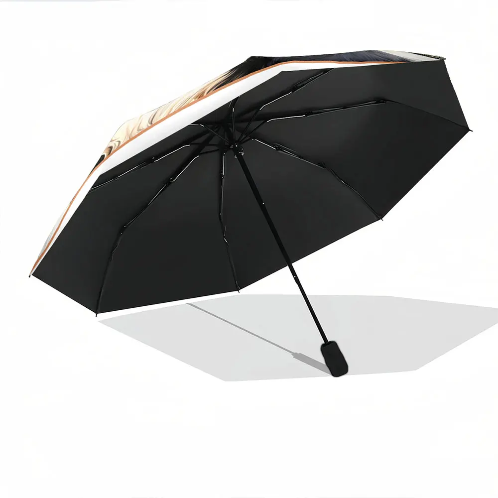 "Bernese Mountain Dog in Snowy Forest Art Design" portable waterproof sun rain umbrella for outdoor travel beach - view 4