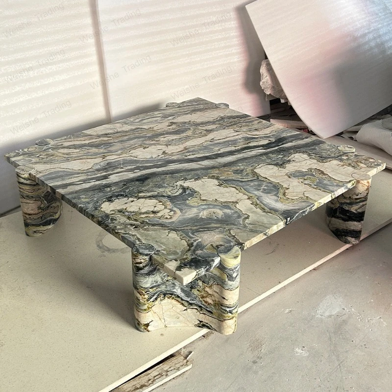 

Italian minimalist natural marble imported luxury stone Van Gogh blue coffee table light luxury simple living room square coffee