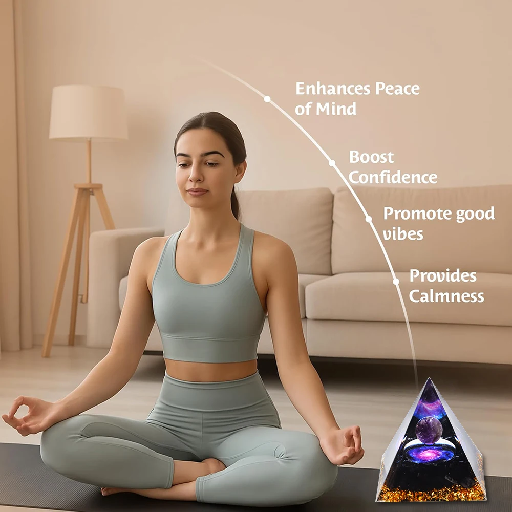 Amethyst Nebula Pyramid, Handmade Resin Decoration, Suitable for Home/energy Healing Exercises, Meditation, and Spiritual Gifts