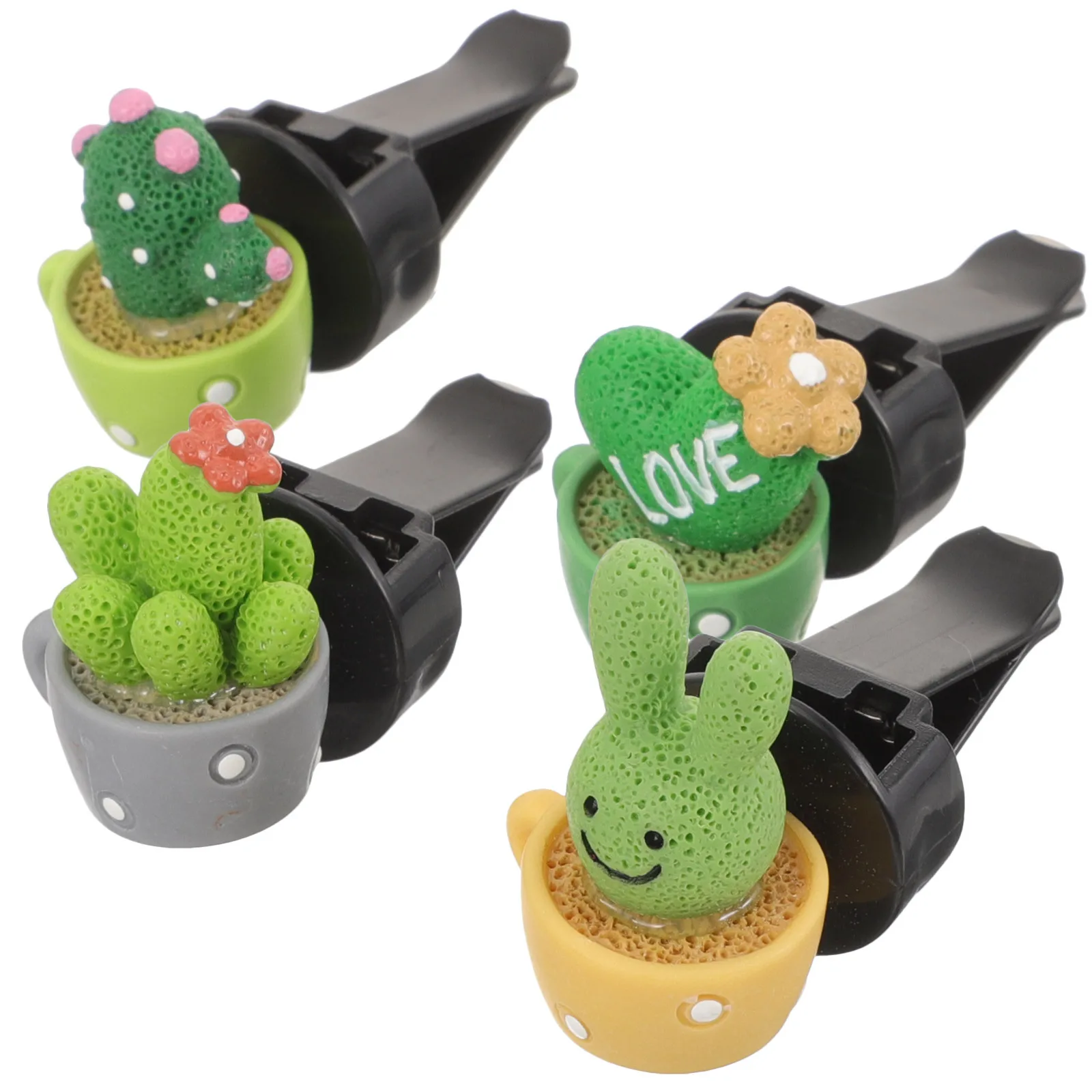 

4pcs Cactus Perfume Holder Fragrance Scented Car Vent Clips Air Freshener for Car Decor Interior Accessories Travel Home Office