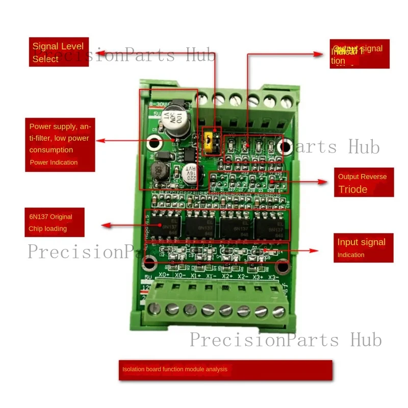 6N137 Optocoupler Isolation Board PLC Level Signal Conversion High-speed Optoelectronic Isolation Module Differential to Single