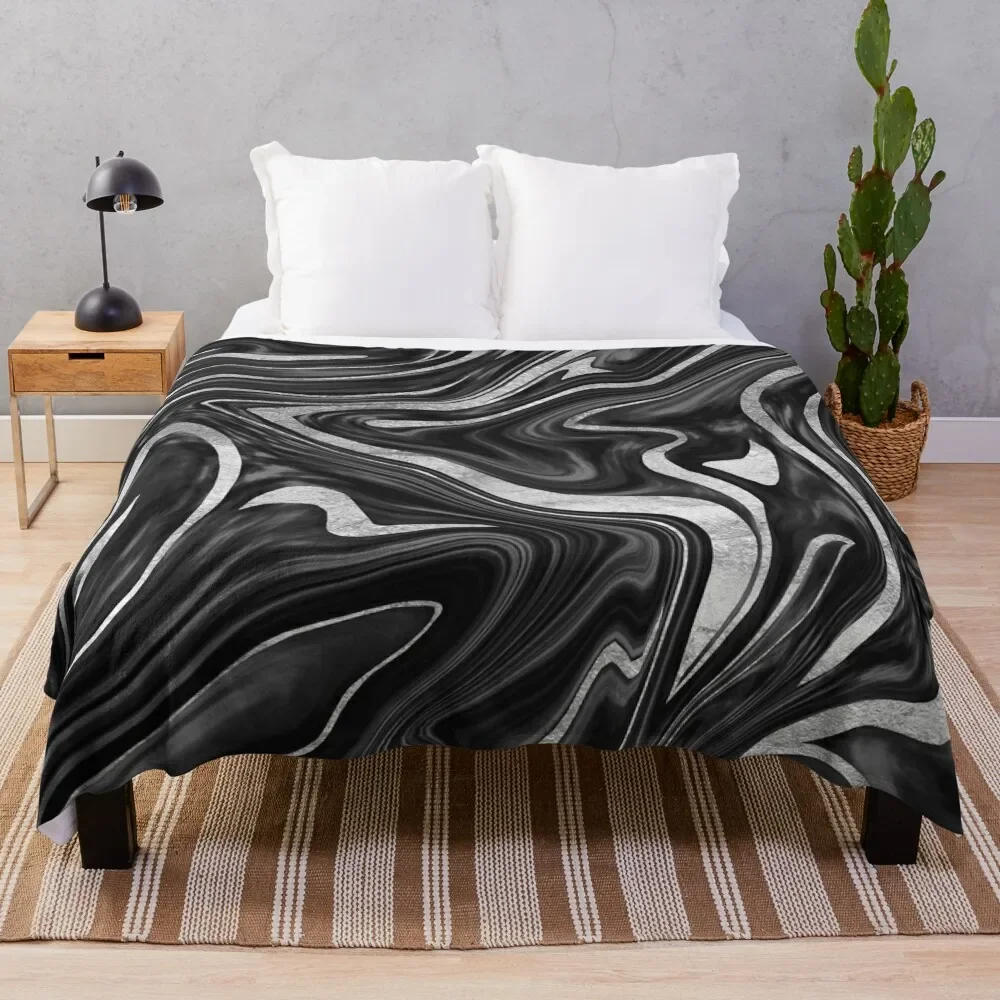 

Black Gray White Silver Marble #1 #decor #art Throw Blanket Blankets For Bed Flannels Soft Big Blankets