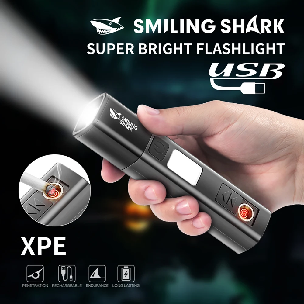 

1PC Smiling Shark SD-1017 LED Flashlight, Handheld Flashlight, Long-lasting Flash Light Rechargeable for Outdoors