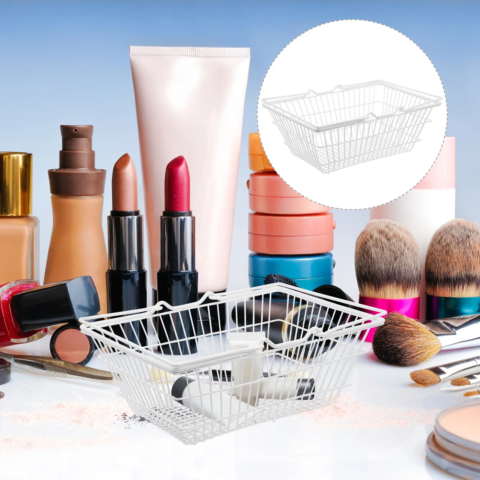 

1pc Premium Iron Shopping Storage Basket With Handle Portable Household Organizer For Kitchen Cosmetics Beer Spices Storage