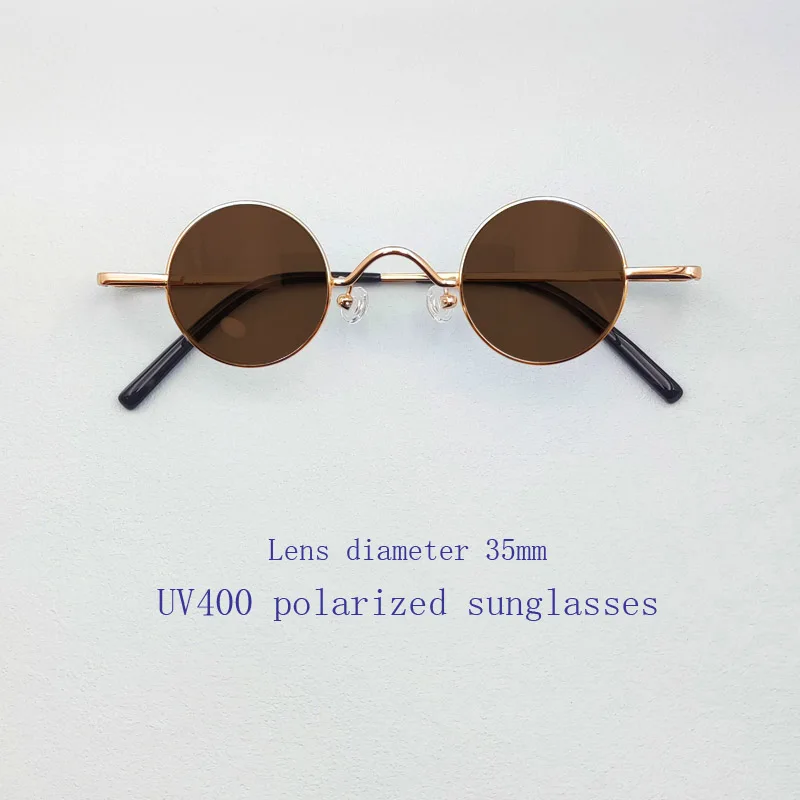 Vintage small round polarized sunglasses for men and women UV400 retro sunglasses lens diameter 35mm dark brown dark green