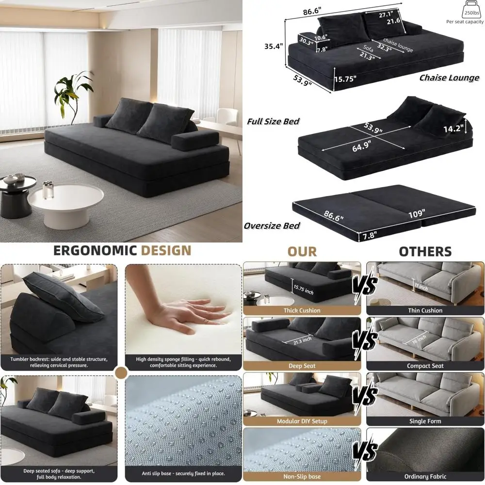 Диван-кровать-футон размера King Size с регулируемыми спинками, раскладной матрас из пенопласта, диван-кровать