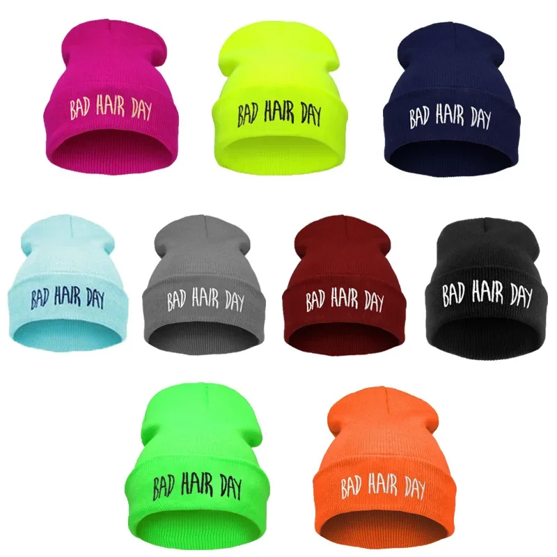 Brand Oohmy 22 Colors Winter Unisex Funny Bad Hair Day Hip Pop Beanie Hat Women Men Ski Cap