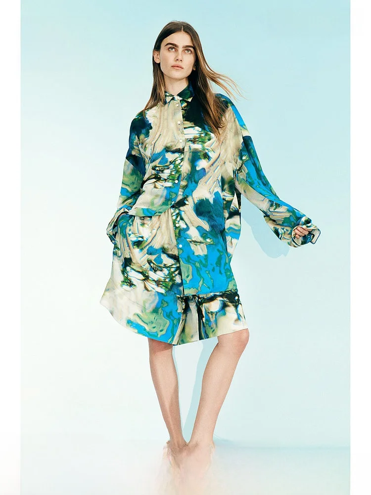 

Hmstudio SS Женская шифоновая блузка с абстрактным узором, длинный рукав, повседневный стиль, весна, новинка, 100% полиэстер