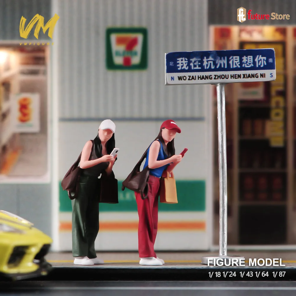 Painted Miniature 1/87 1/64 1/43 1/24 1/18 Beauty Girl Shopping Wait for Car Figure Resin Diorama Mini Doll Street Scene Props