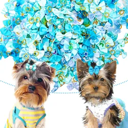 Small Dog Bows 10/20PCS Movable Dog Bows With Rubber Bands Pet Hair Accessories For Dogs Blue Series Pet Bowknots Dog Supplies