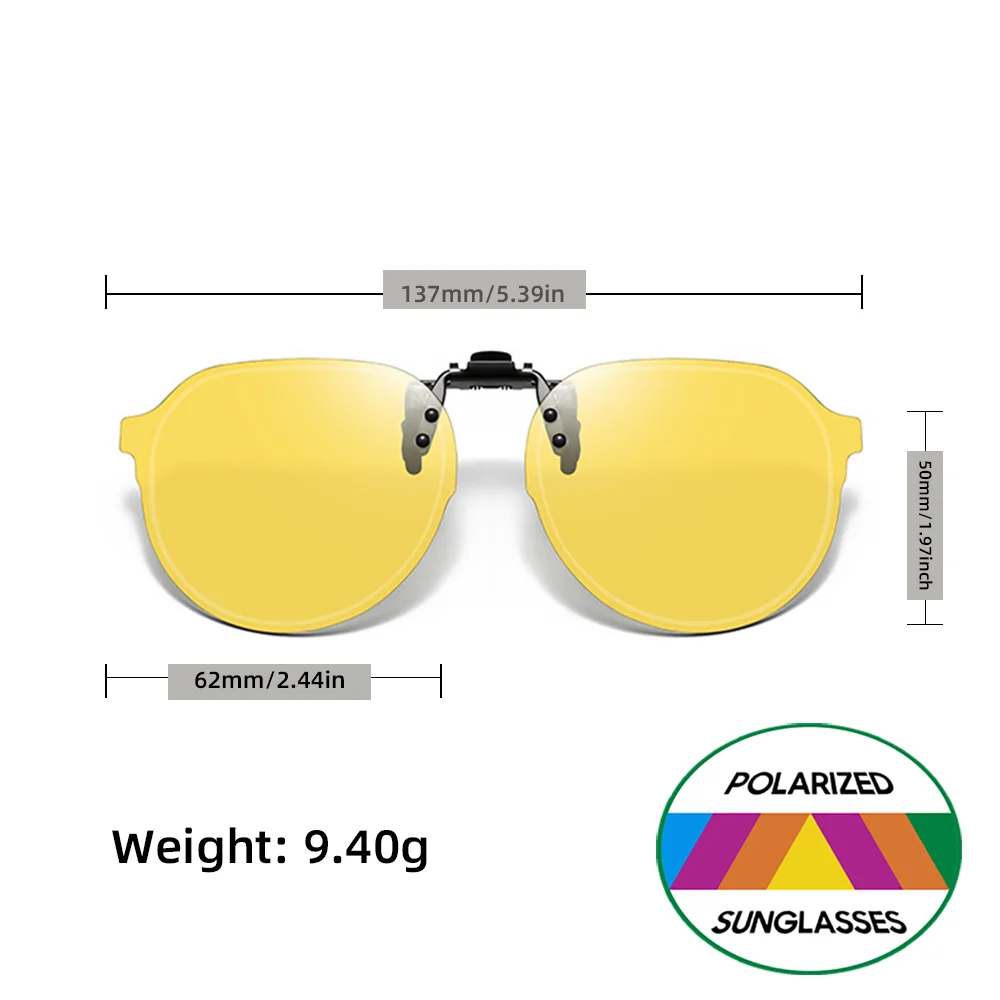 Blendfreie Nachtsicht-Clip-on-Brille, gelbe polarisierte Gläser für sicheres Fahren, universelles hochklappbares Design für Korrektionsbrillen – Detail 16