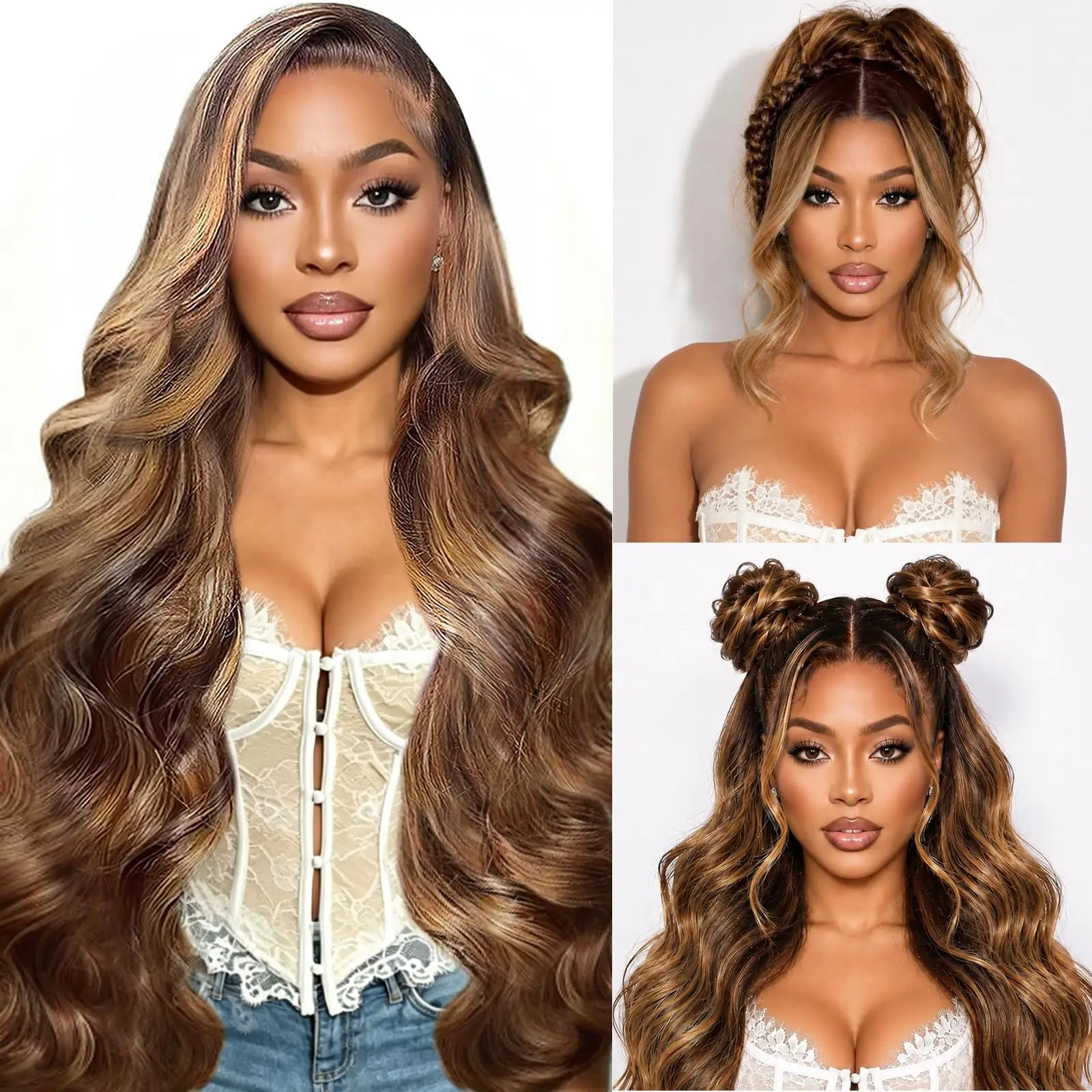 Smilegirl Honey Blonde Ombre Lace Human Hair Highlight Body Wave 12A 200% Density 13X6 HD Transparent Lace for Women 4/27 Colored 30 Inch