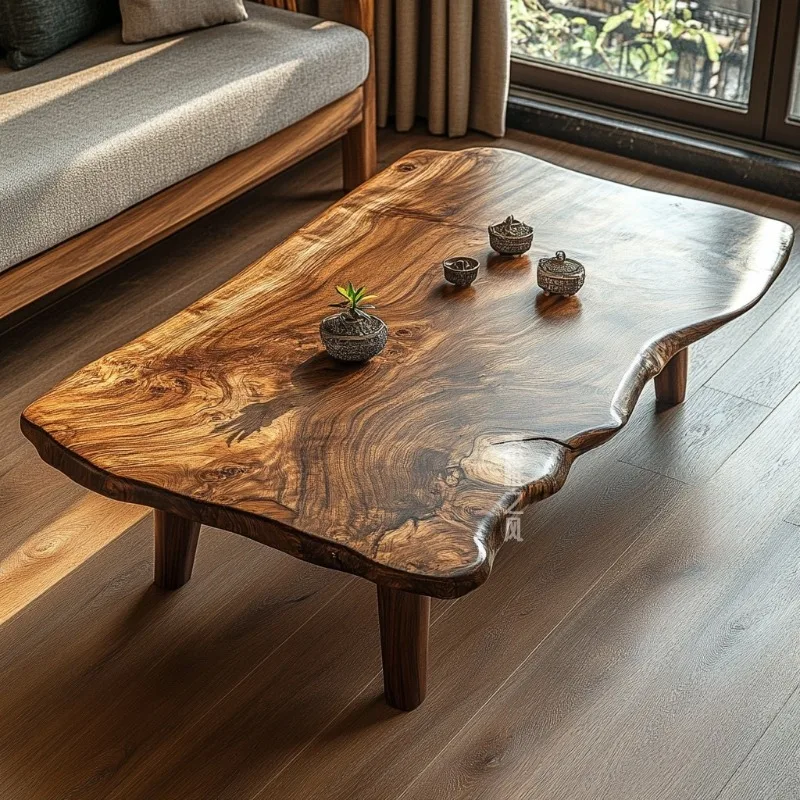 

Wabi Wind B & B Hotel Log Wind Living Room Solid Wood Large Board Leisure Solid Wood Coffee Table Tea Table