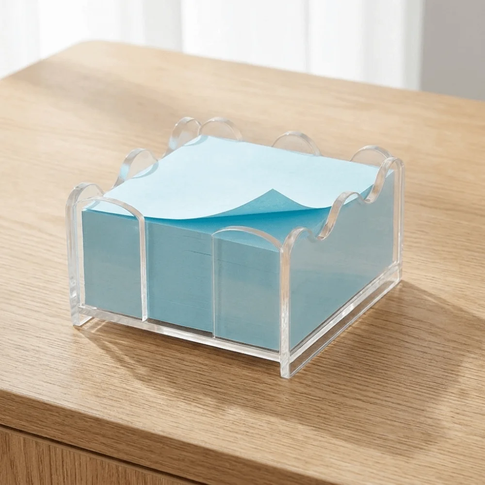 Scalloped Acrylic Sticky Note Holder Wave Edge Multi-Functional Notepad Holder Durable Minimalism Paper Organizer Home Office